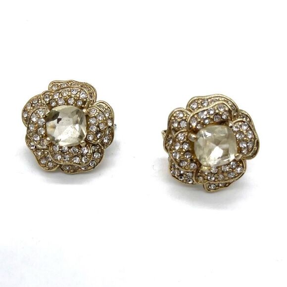 Flower Crystal & Rhinestone Stud Earrings - Picture 1 of 2